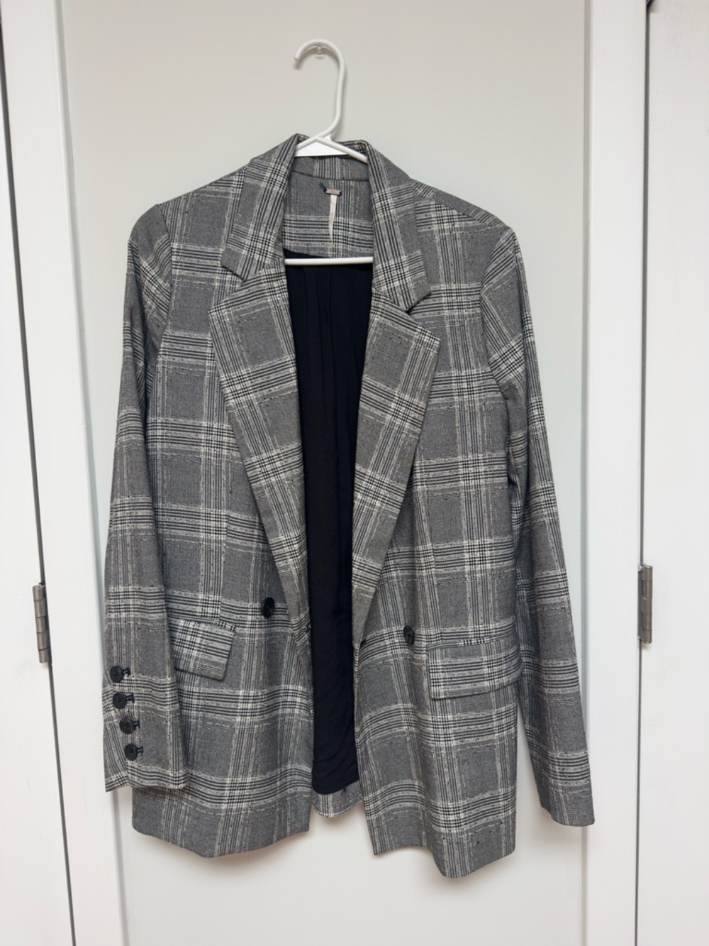 Free People Gray Plaid Oversized Blazer